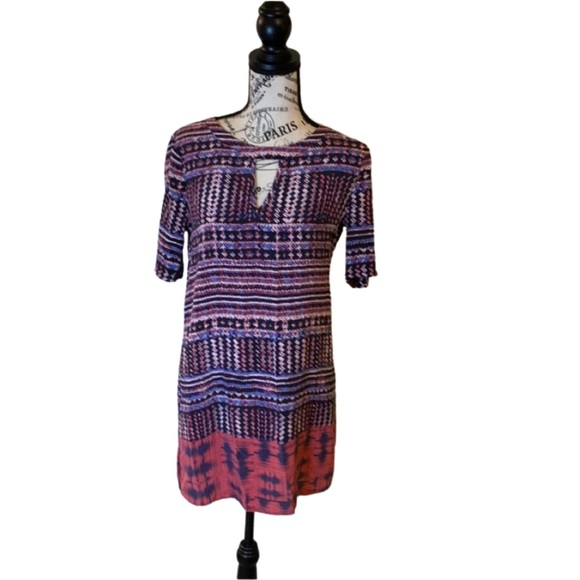 Bcbgmaxaroa keyhole 100% silk dress multi bright colors size Small - Picture 1 of 17